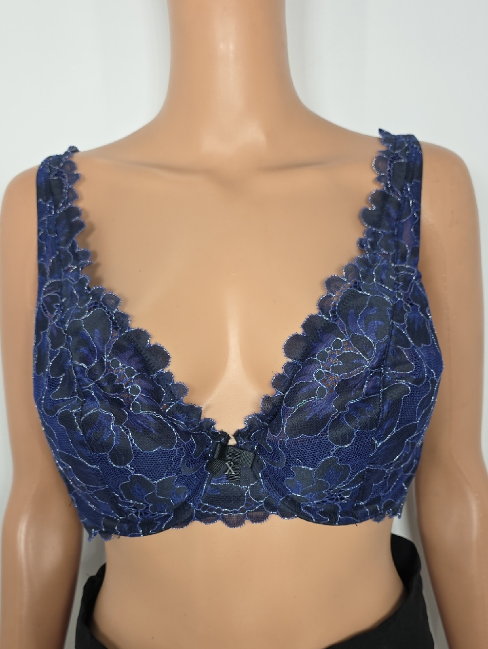 SAVAGE X FENTY Lace Chimmer Plunge Underwire Bra - Navy Blue Size 40C NWT